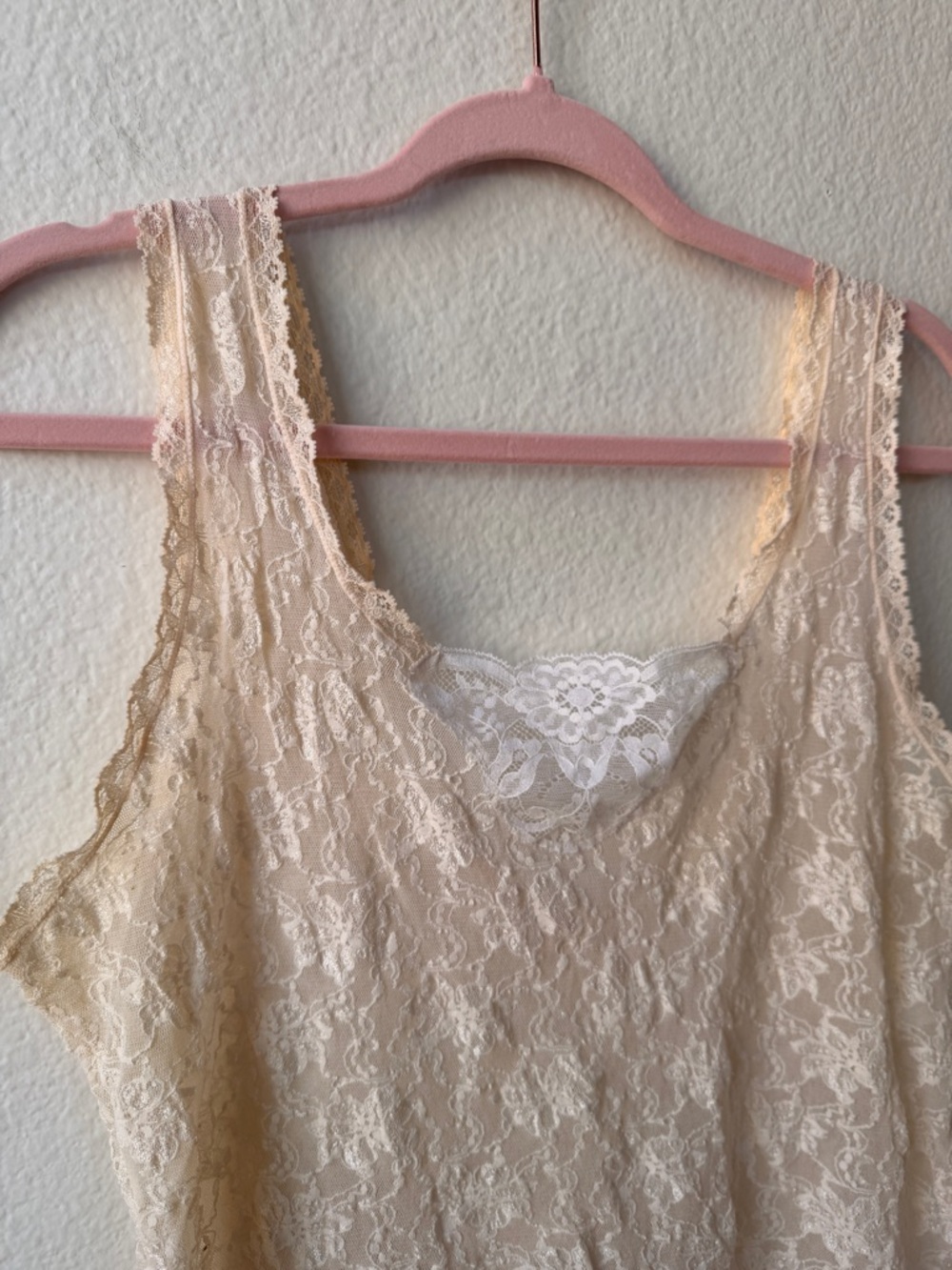 Vintage Cinema Etoile Lace Tank Top Ivory Sheer Floral Y2K Fairy Coquette XL USA - Picture 3 of 9